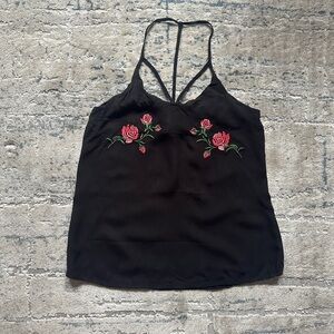 Black Floral Embroidered Women's Top